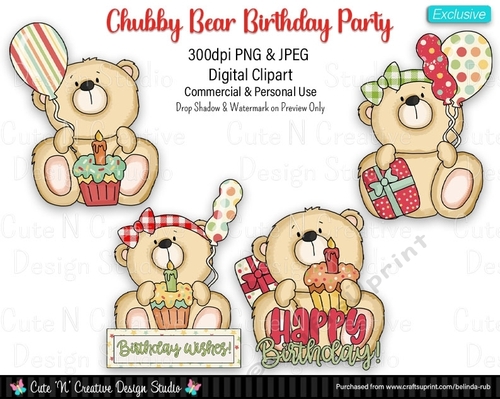 Chubby Bear Birthday Party Exclusive Digital Clip Art Set