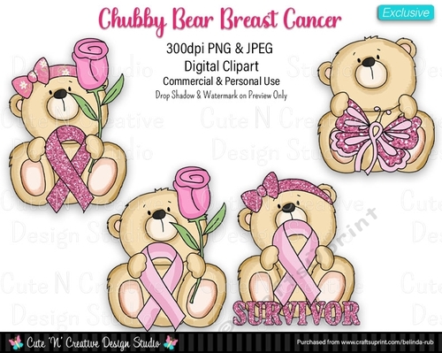 Chubby Bear Breast Cancer Exclusive Digital Clip Art Set