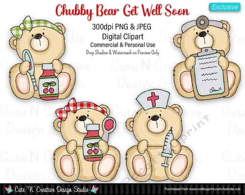 Chubby Bear Get Well Soon Exclusive Digital Clip Art Set