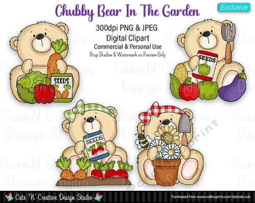 Chubby Bear In The Garden Exclusive Digital Clip Art Set
