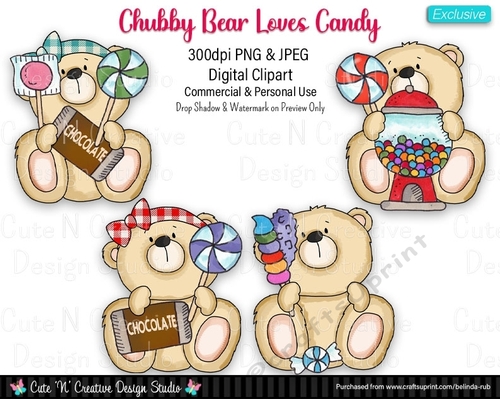 Chubby Bear Loves Candy Exclusive Digital Clip Art Set