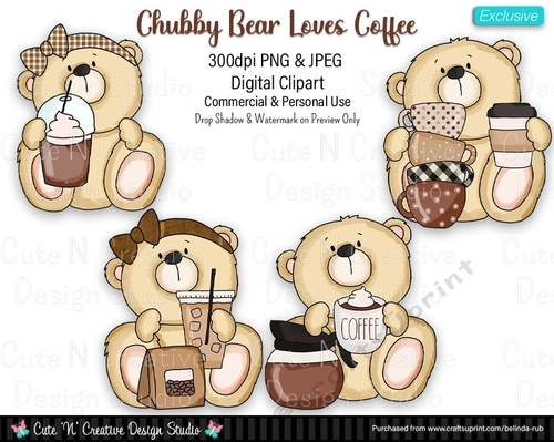Chubby Bear Loves Coffee Exclusive Digital Clip Art Set