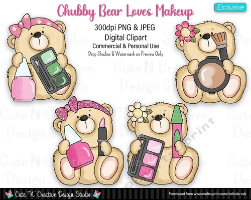 Chubby Bear Loves Makeup Exclusive Digital Clip Art Set