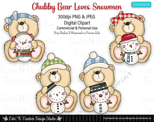 Chubby Bear Loves Snowmen Exclusive Digital Clip Art Set