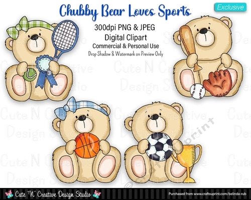Chubby Bear Loves Sports Exclusive Digital Clip Art Set