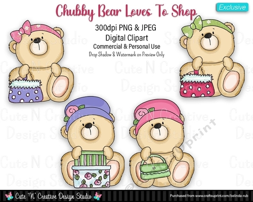 Chubby Bear Loves To Shop Exclusive Digital Clip Art Set