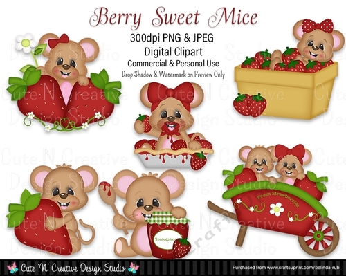 Berry Sweet Mice2 Digital Clip Art Set