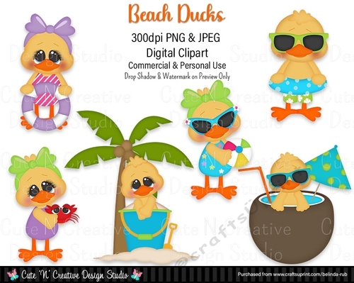 Beach Ducks Digital Clip Art Set