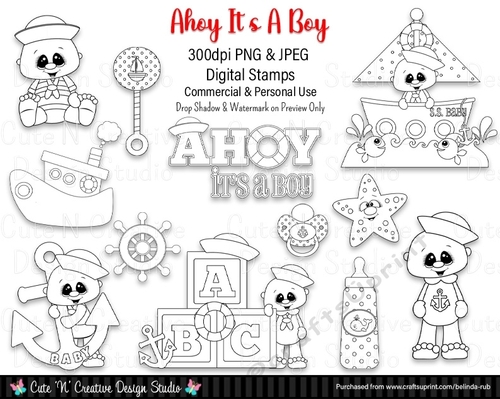 Ahoy Its A Boy Digital Stamp Set