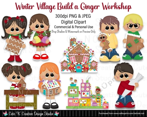 Winter Village Build a Ginger Workshop Digital Clip Art Set