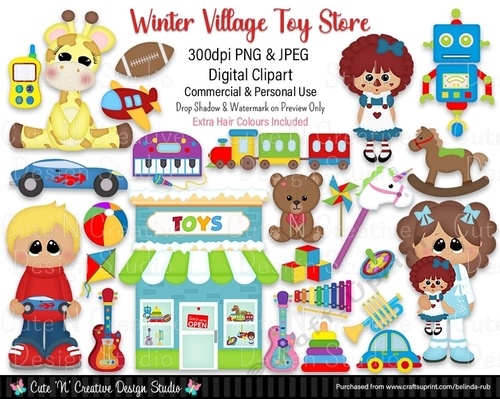 Winter Village Toy Store Digital Clip Art Set