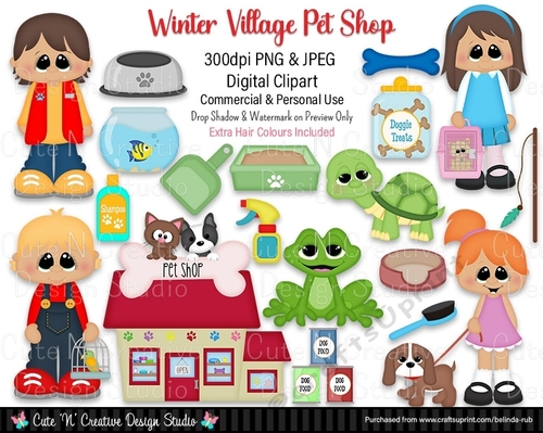 Winter Village Pet Shop Digital Clip Art Set