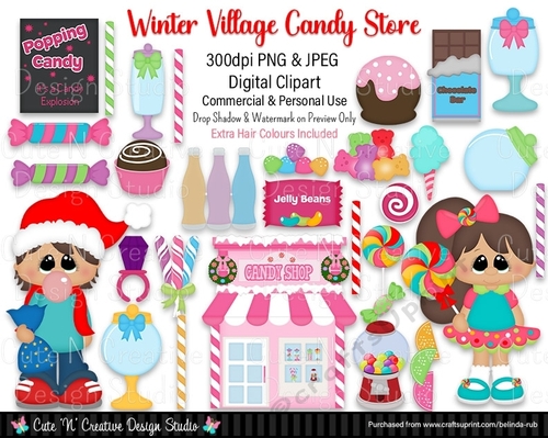Winter Village Candy Store Digital Clip Art Set