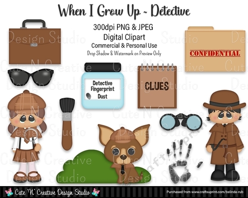When I Grow Up Detective Digital Clip Art Set