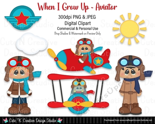 When I Grow Up Aviator Digital Clip Art Set