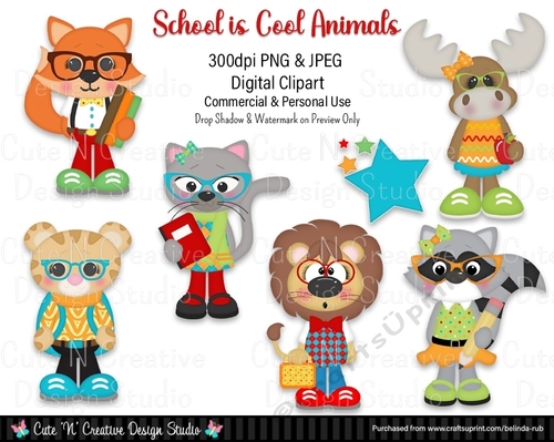 School is Cool Animals Digital Clip Art Set