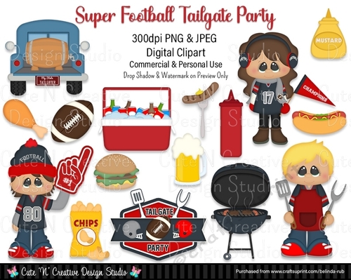 Super Football Tailgate Party Digital Clip Art Set