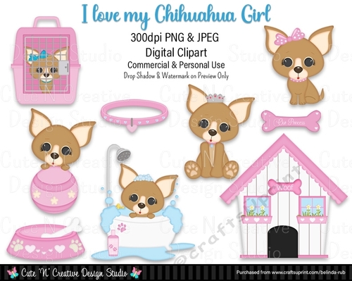 I love my Chihuahua Girl Digital Clip Art Set