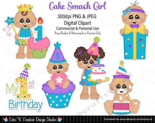 Cake Smash Girls Digital Clip Art Set