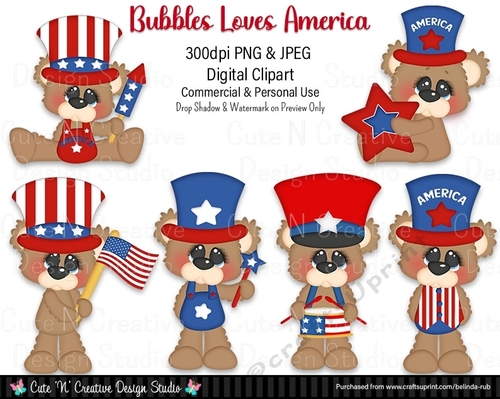 Bubbles Loves America Digital Clip Art Set
