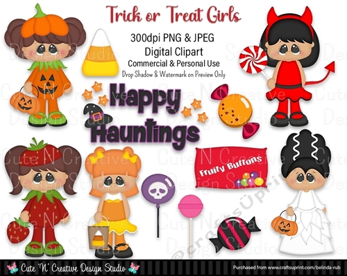 Trick or Treat Girls Digital Clip Art Set
