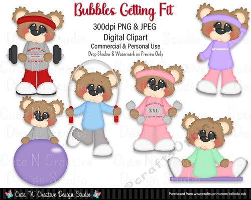 Bubbles Getting Fit Digital Clip Art Set