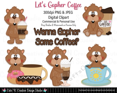 Lets Gopher Coffee Digital Clip Art Set