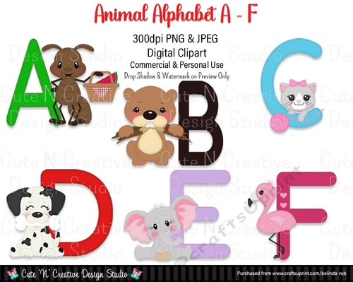 Animal Alphabet A-F Digital Clip Art Set
