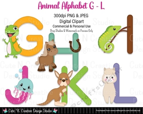 Animal Alphabet G - L Digital Clip Art Set