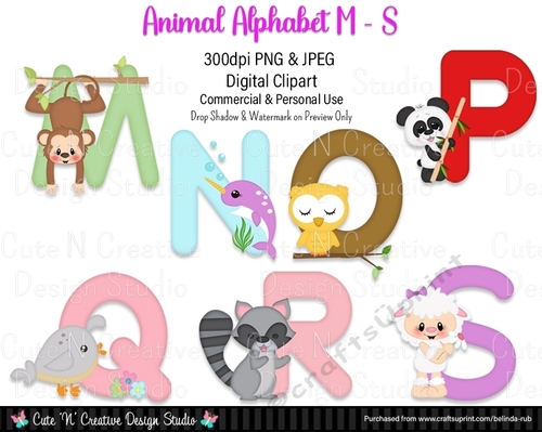 Animal Alphabet M - S Digital Clip Art Set