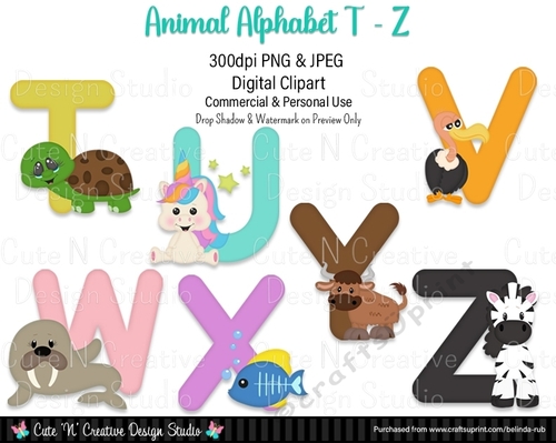 Animal Alphabet T - Z Digital Clip Art Set