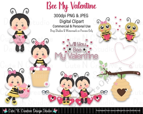 Bee My Valentine 2 Digital Clip Art Set
