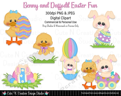 Benny and Daffodil Easter Fun Digital Clip Art Set