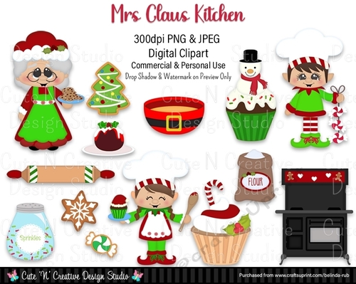 Mrs Claus Kitchen Digital Clip Art Set