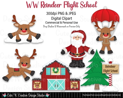 Winter Wonderland Reindeer Flight School Digital Clip Art Set