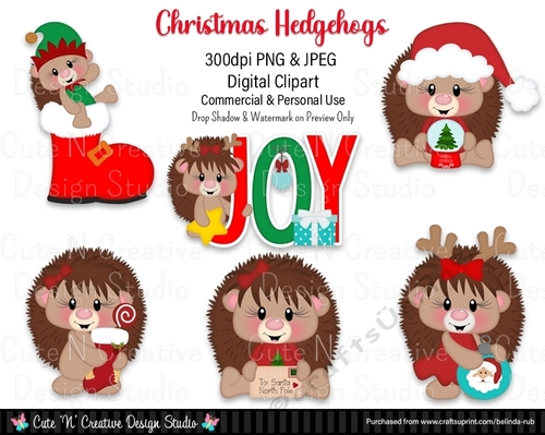 Christmas Hedgehogs Digital Clip Art Set