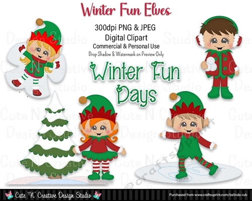 Winter Fun Elves Digital Clip Art Set