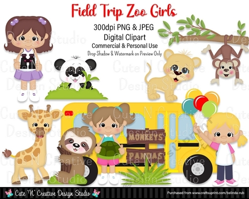 Field Trip Zoo Girls Digital Clip Art Set