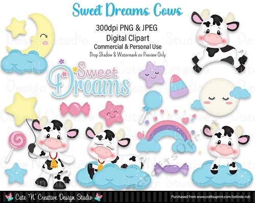 Sweet Dreams Cows Digital Clip Art Set