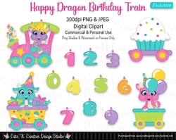 Happy Birthday Dragon Train EXCLUSIVE Digital Clip Art Set