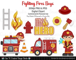 Fighting Fires Boys Digital Clip Art Set