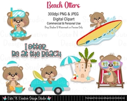 Beach Otters Digital Clip Art Set