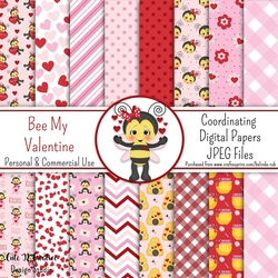 Bee My Valentine Coordinating Digital Paper Pack