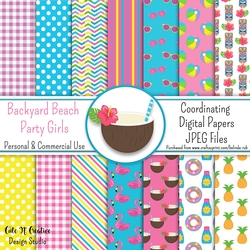 Backyard Beach Party Girls Coordinating Digital Paper Pack