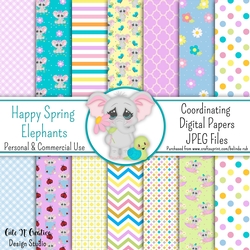 Happy Spring Elephants Coordinating Digital Paper Pack