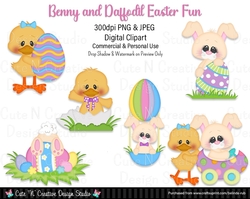 Benny and Daffodil Easter Fun Digital Clip Art Set