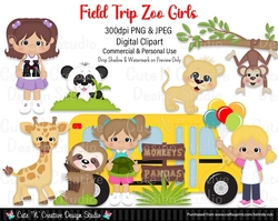 Field Trip Zoo Girls Digital Clip Art Set