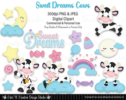 Sweet Dreams Cows Digital Clip Art Set