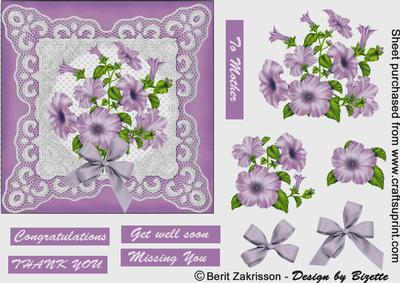 Purple Petunias in a Laceframe