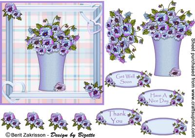Pansies in a Vase Turquise